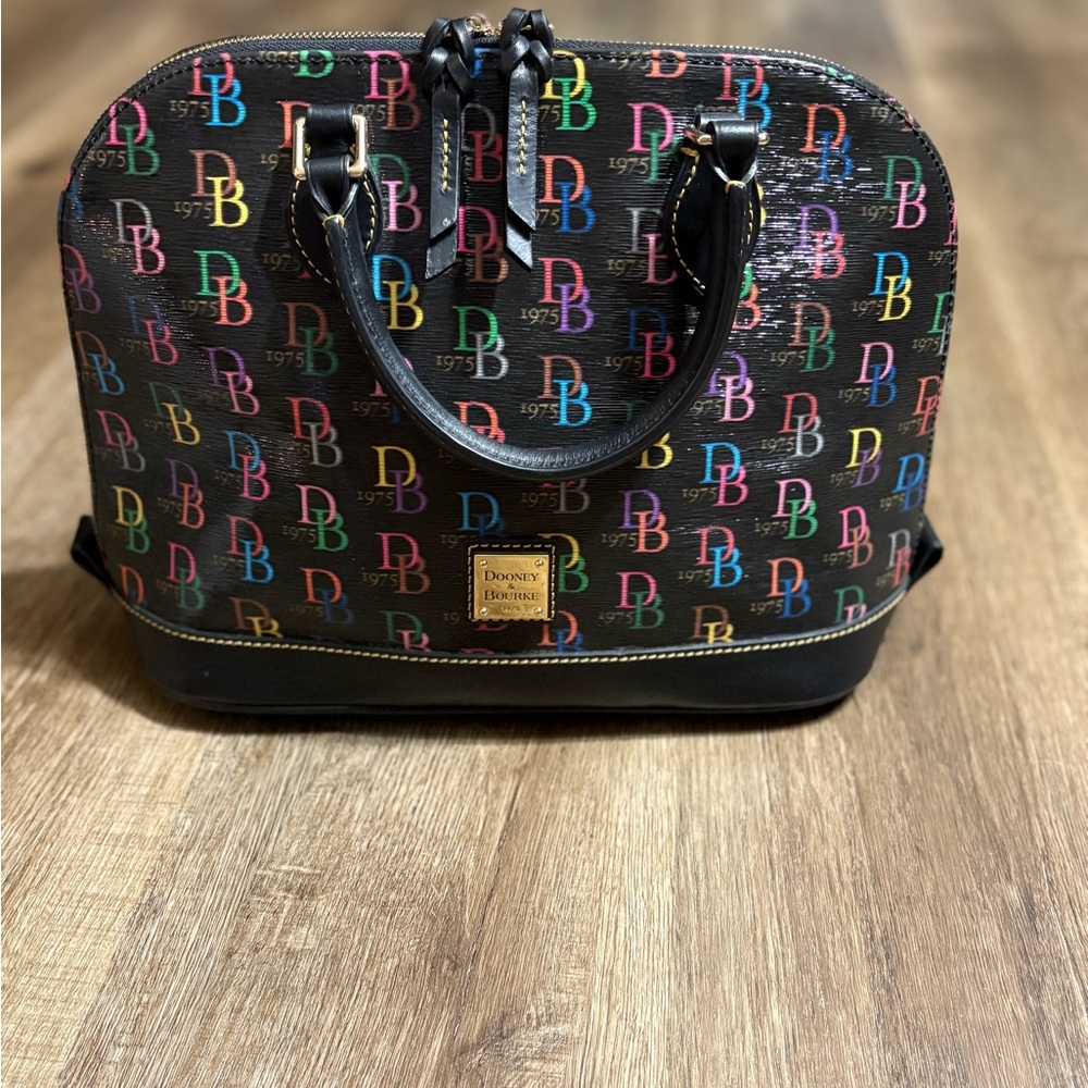 Dooney & Bourke Black Satchel with Multicolor DB Logo